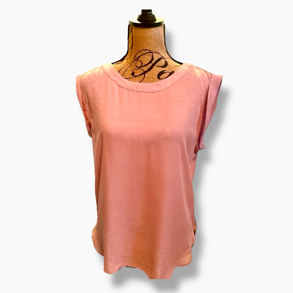 Ann Taylor Blush Dusty Rose Pink Elegant Pink Cap Sleeves Top Blouse Medium